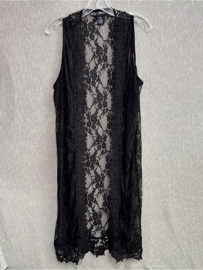 Black Lace Long Sheer Duster Vest - Women's Intimates